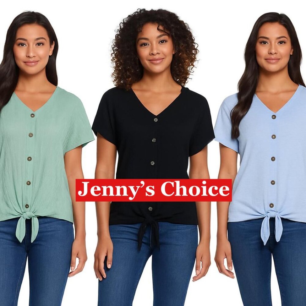 Weatherproof Vintage Ladies 'Tie Top Button Front V-Neck, Multicolor, M, XXL